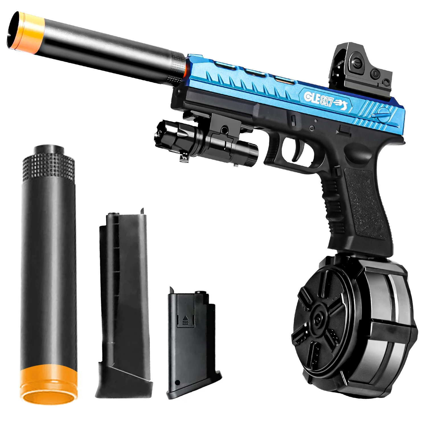 수동 전동 젤 볼 장난감 총, 권총 두 가지 모드 전환, 7-8mm 젤 볼 장난감 총 발사 가능, 야외 놀이 장난감(총알 미포함)