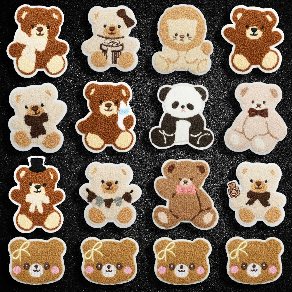 Cartoon Bear Panda Chenille Embroidery Patches On Clothes DIY Iron On Patches For Clothing Thermoadhesive Appliques Badge