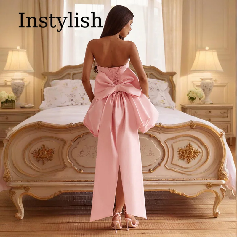 Strapless Satin Big Bow Tube Top Backless Skirt Short Skirt Wedding Party Dinner Sexy Strappy Evening Dress Dress for Women view 3