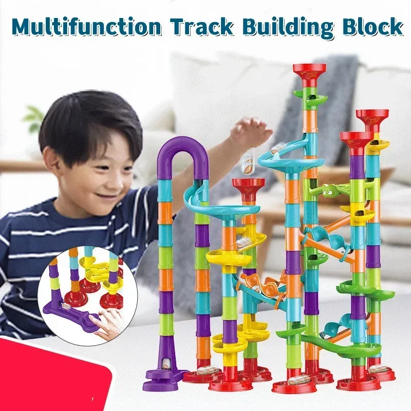 50/197 Stuks Kinderen Diy Spel Marmeren Run Race Track Bouwstenen Speelgoed 3d Doolhof Bal Rollende Knikkers Renbaan Achtbaan Cadeau