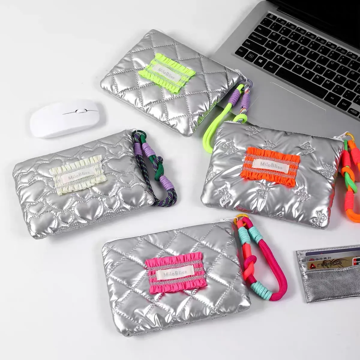 Silber Lingge Bogen Muster Münze Geldbörsen Kleine Leinwand Münze Brieftasche Dame Mädchen Kopfhörer Münze Schlüssel Geld Lagerung Tasche Mäppchen