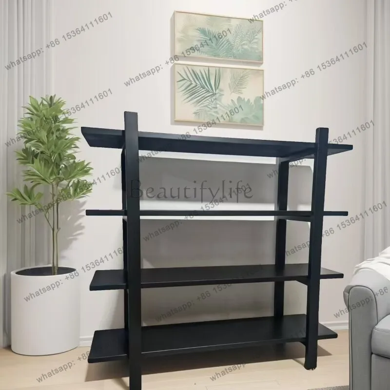 LX Nordic Solid Wood Bookshelf Wabi-Sabi Style Solid Wood Floor-standing Creative Storage Shelf