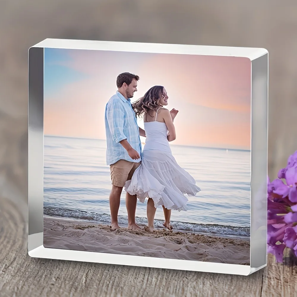 Personalized Beach Sunset 3D Acrylic Photo Block, Custom Image Display, High‑Grade Print, Elegant Ornament for Mother's Day