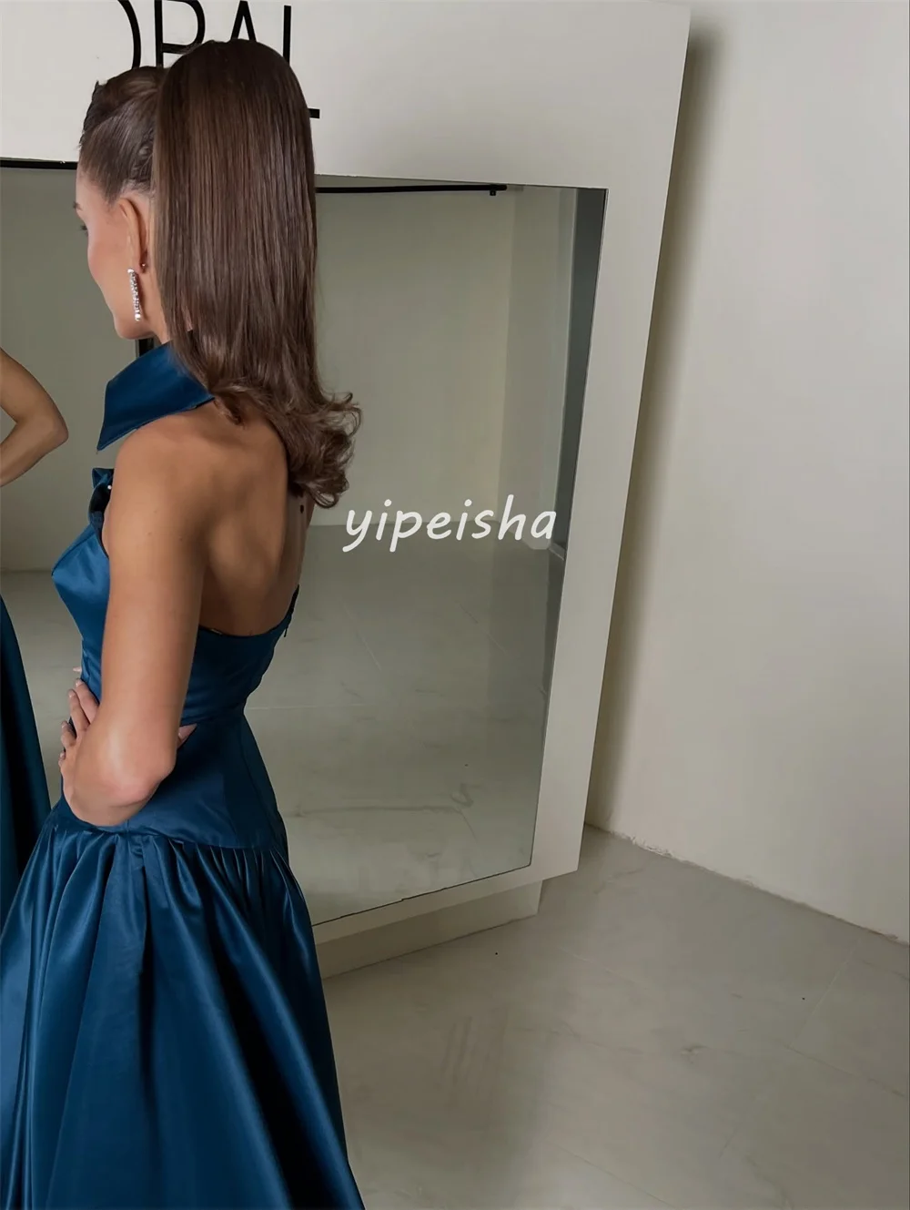 تخصيص مثير الطراز الحديث الطية Ruched ألف خط الرسن فساتين طويلة فساتين السهرة الأحجام المتاحة عالية الجودة النمط الصيني #6