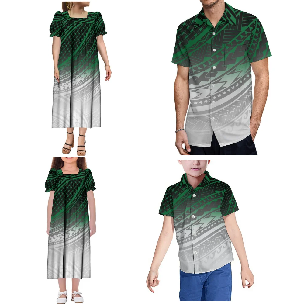 Vestido de Manga Curta Feminino Mumu Micronésio de Alta Qualidade, Camisa Masculina Samoana com Bolso, Roupas de Família Estilo Étnico