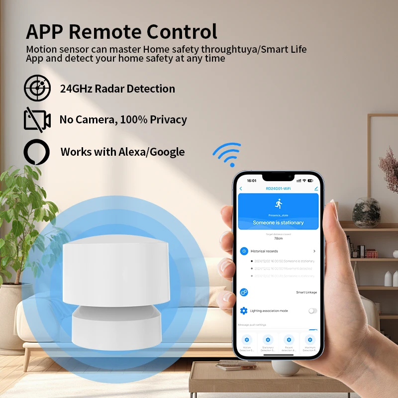 Zigbee or Wi-Fi Human Presence Sensor Compatible with Tuya Smart Life Alexa Siri For Remote Monitoring and Smart Home Automation