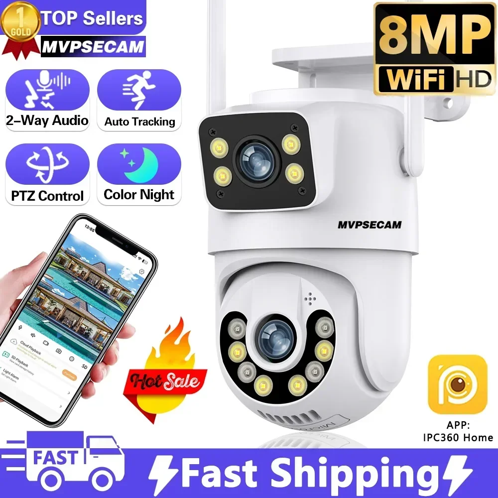 

4K 8MP WiFi Camera Outdoor Security Camera PTZ Dual Lens AI Tracking Security Protection CCTV Surveillance Cameras IP Cam