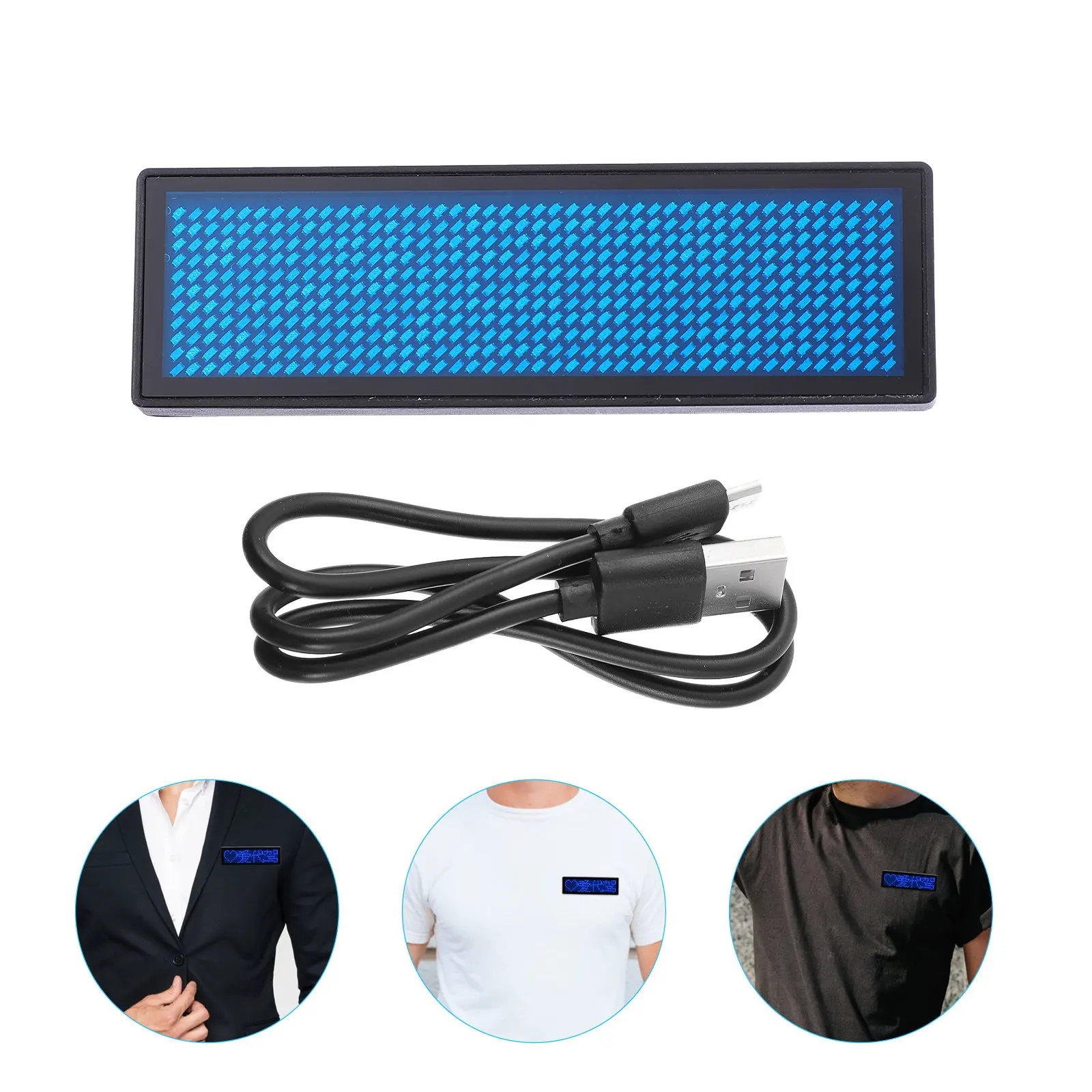 LED Name Tag Rechargeable 300mAh Battery 12 Hours Adjustable Brightness Blue for Trade Show Party Hotel