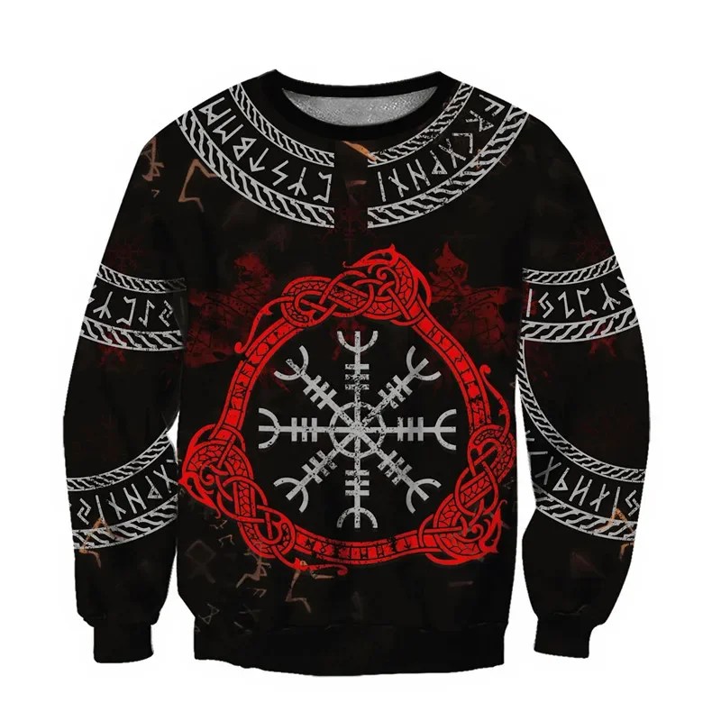 Fashion Casual Hoodie Viking Vegvisir Red Circle Line Tattoo 3D Printed Men's Zip Hoodie Fall Unisex Street Casual Sweatshirt