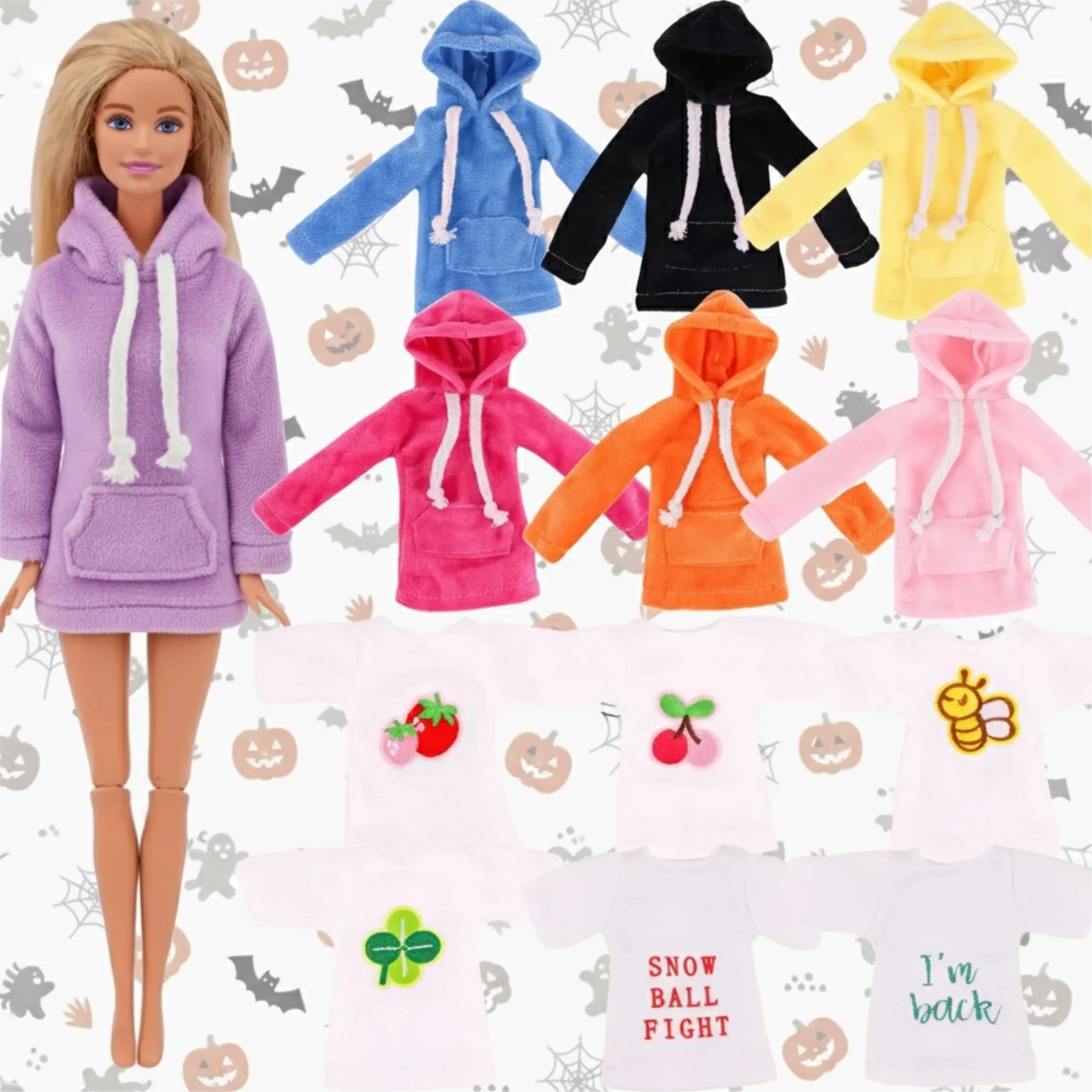 

Плюшевая толстовка с карманами, белая, с короткими рукавами, рождественский наряд, повседневная милая одежда, подходит для Babi 30 см, рождественская одежда для кукол, рождественские подарки