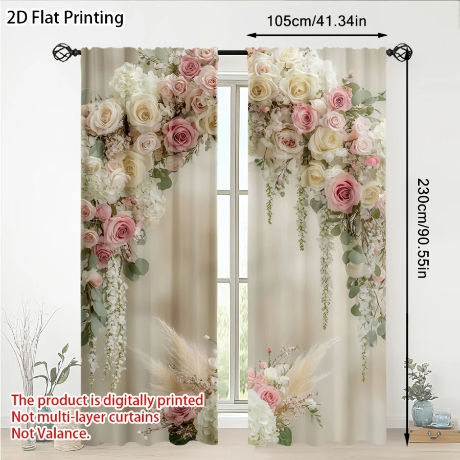 Digital Printed Curtains with Flower Arch Design, Stylish Window Drapes for Living Room Bedroom Home Decoration and Kitchen