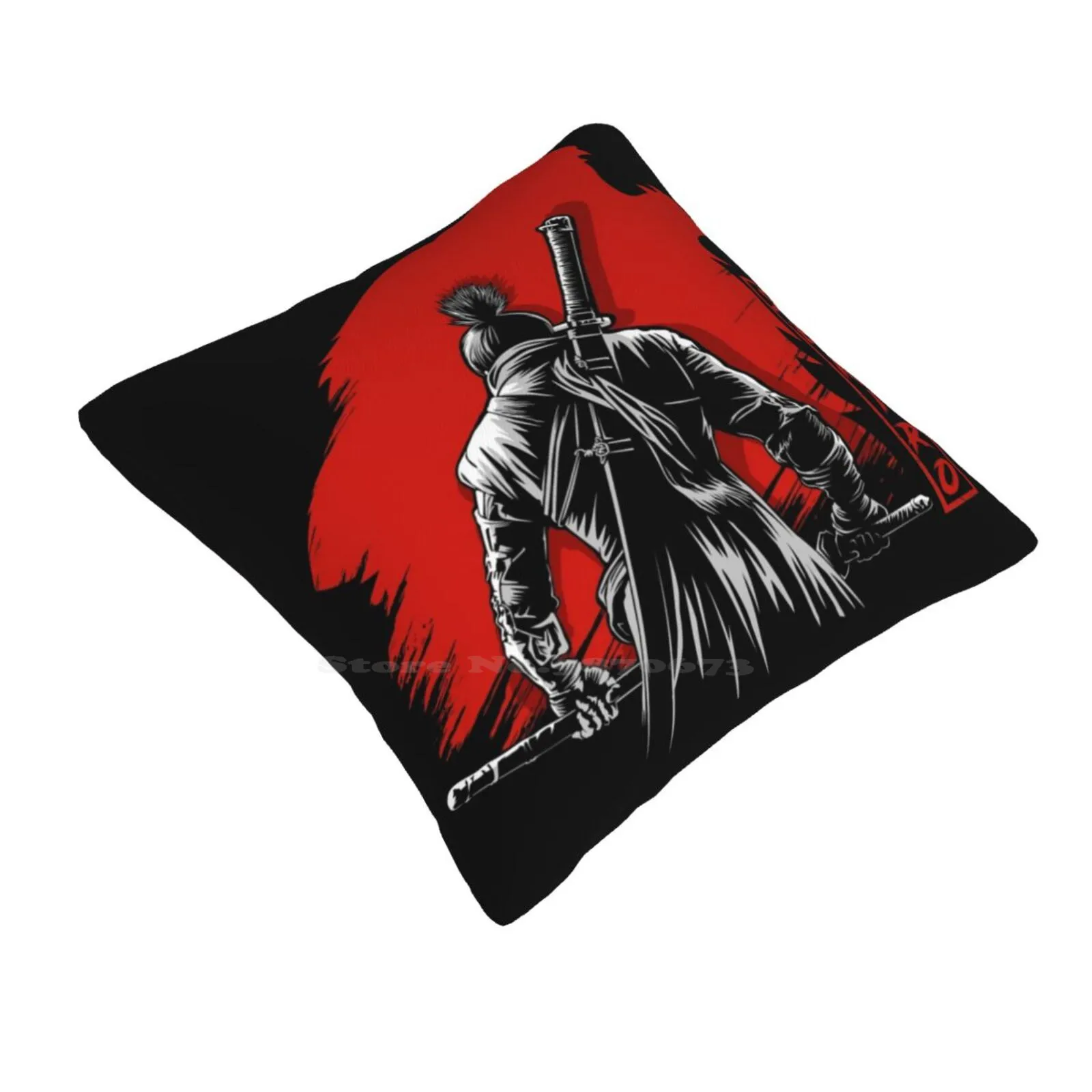 The One-Armed Wolf Funny Cute Decor Square Pillowcase Shadows Die Twice The One Armed Wolf Samurai Wolf One Armed Samurai