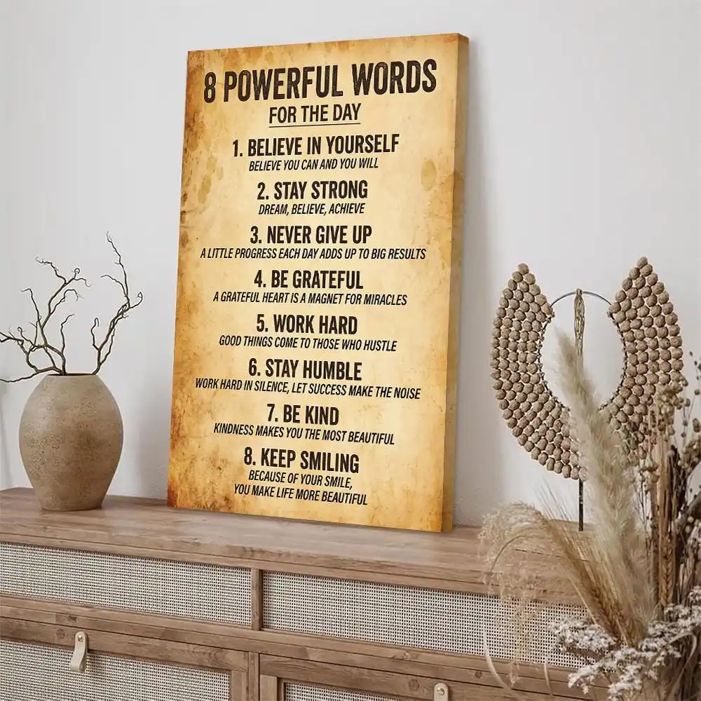 8 Powerful Words for the Day Motivational Canvas Wall Art Decor Inspirational Poster for Home Office Bedroom Living Room