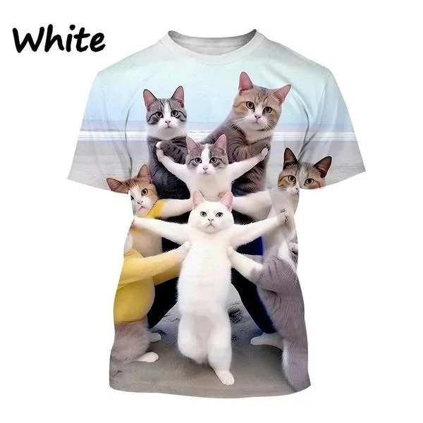 2023 New Funny Cute Cat 3D Printing T-Shirt Animal Creative Personality Interesting Street Round Neck Short Sleeve