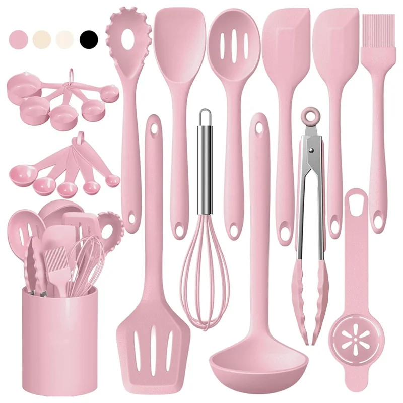 

Silicone Kitchen Spatulas Set 22Pcs Heat Resistant Nonstick With Holder(Pink) Cookware