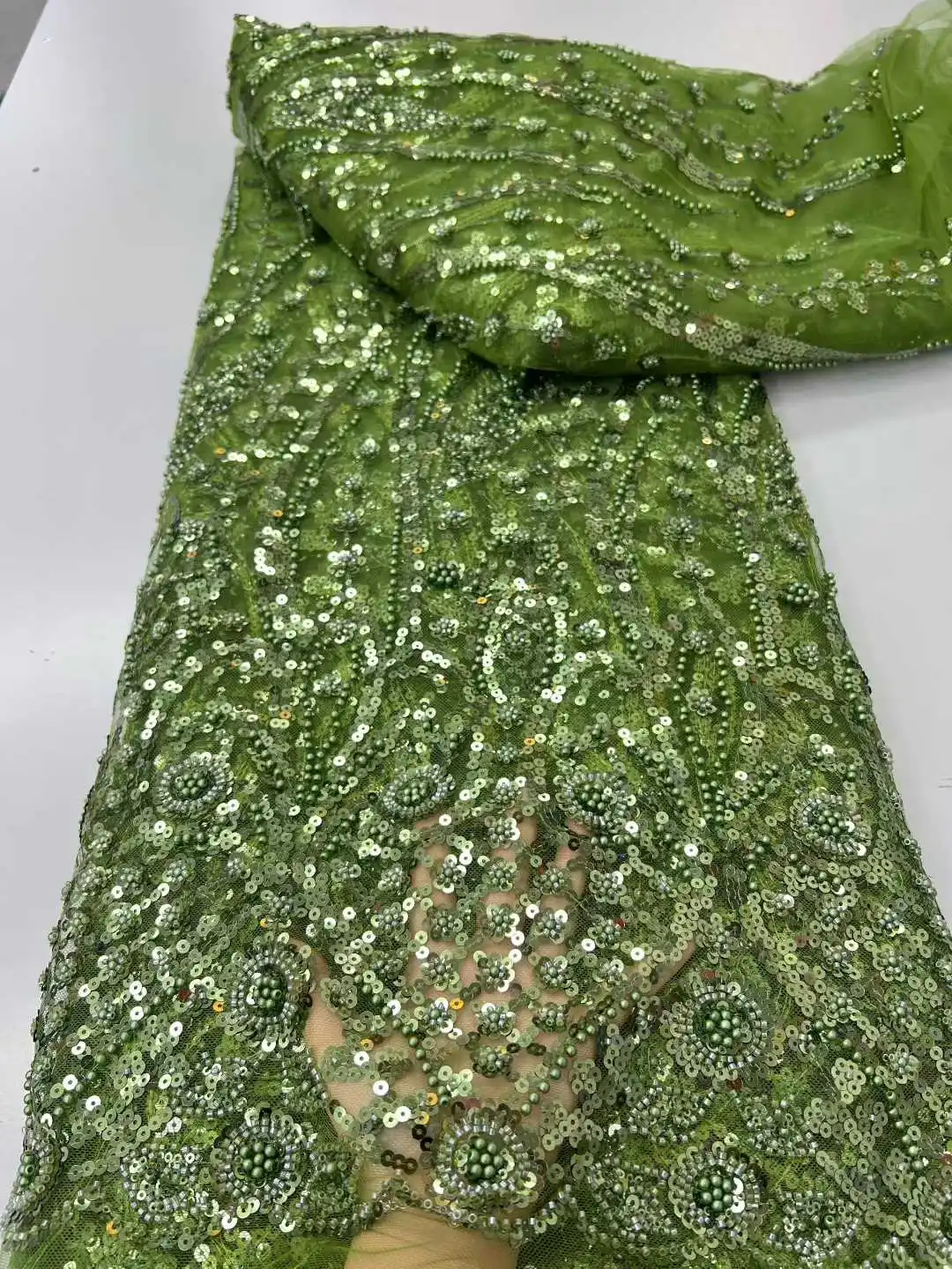 

Кружевная ткань SJ Lace, африканская, с тяжелой вышивкой бисером, 2026, нигерийская, с пайетками, для свадебных платьев и нарядов для жениха, высокое качество, 5 ярдов