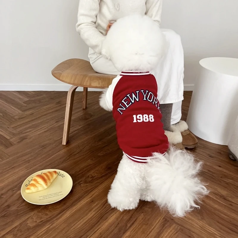 Puppy Sports Sweatshirt Letter Printed Dog Clothes Pet Baseball Clothes Teddy Winter Clothes Bichon Warm Two Legs Clothes