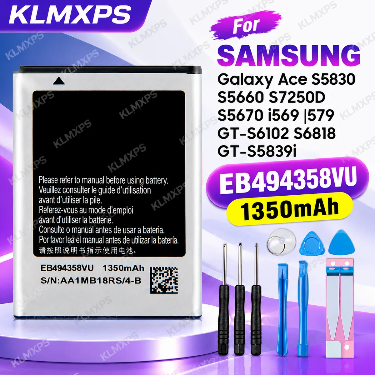 EB494358VU 1350mAh 3.7V Li-Po Battery for Samsung Galaxy Ace S5830 S5660 S7250D S5670 i569 I579 GT-S6102 S6818 GT-S5839i