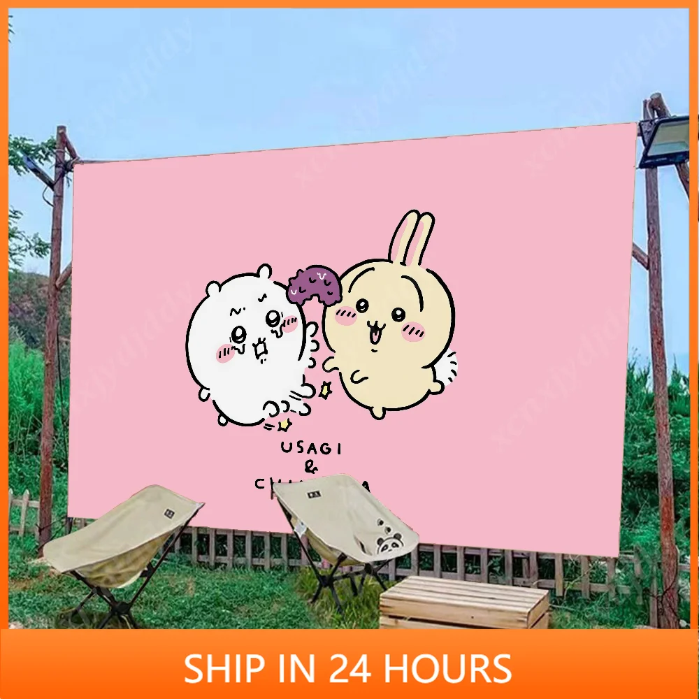 C-ChiikawaS Cute Usagi Flag Outdoor Decorate Creative Pattern Photo Living Room Wall Art Tapestry Decor Party Banners