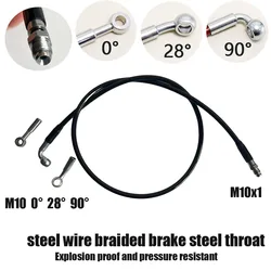 Black AN3 Brake Steel Throat M10x1 Male M10 0° 28° 90° Braided Steel Hydraulic Brake Pipe Automobile Line Clutch Oil Hose Tube
