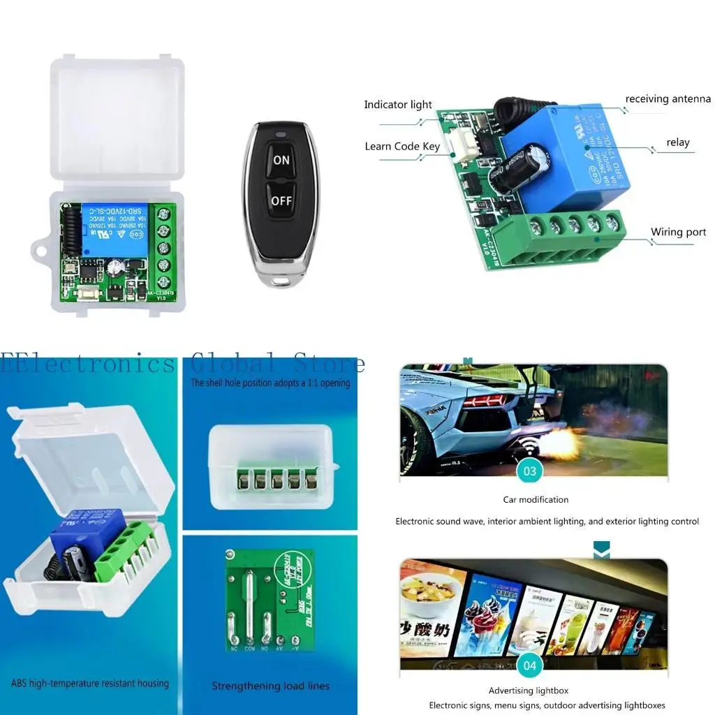 462B Wireless Switches 12V 1CH Mini Relays Module 433MHz RF Transmitter Remote