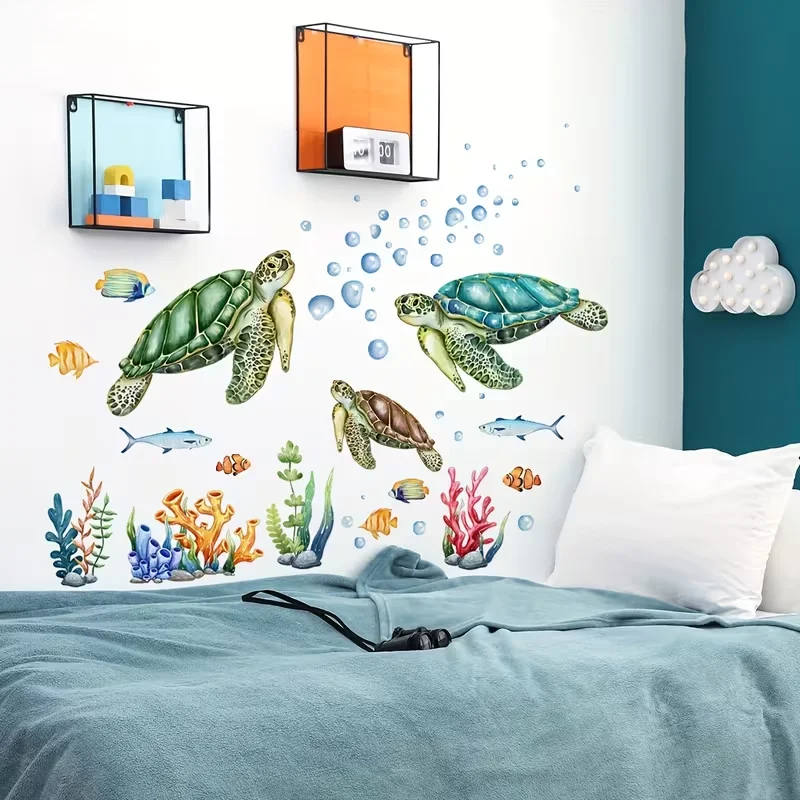 1pc turtle theme wall stickers, stickers, suitable for living room, bedroom, study.