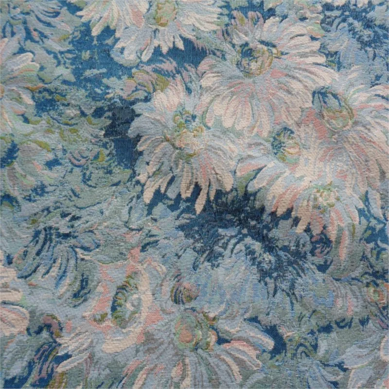 Blue and white ink chrysanthemum oil painting style yarn-woven polyester-cotton fabric crisp shoe clothing