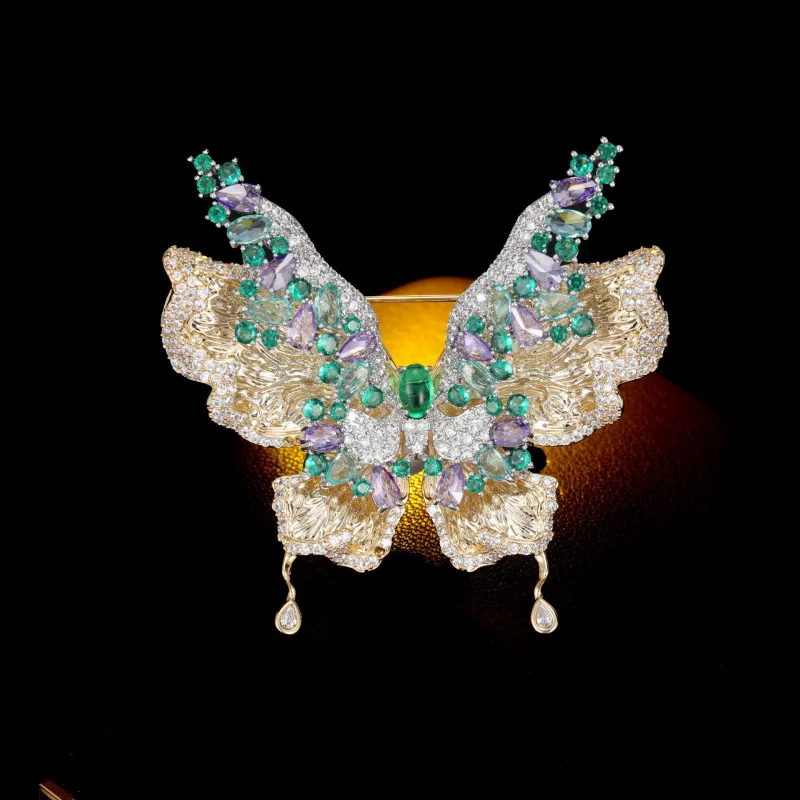 

French Style Heavy Craft Micro Pave Zircon Butterfly Brooch Jewelry Luxury Elegant Coat Suit Pin Women's Evening Accessories
