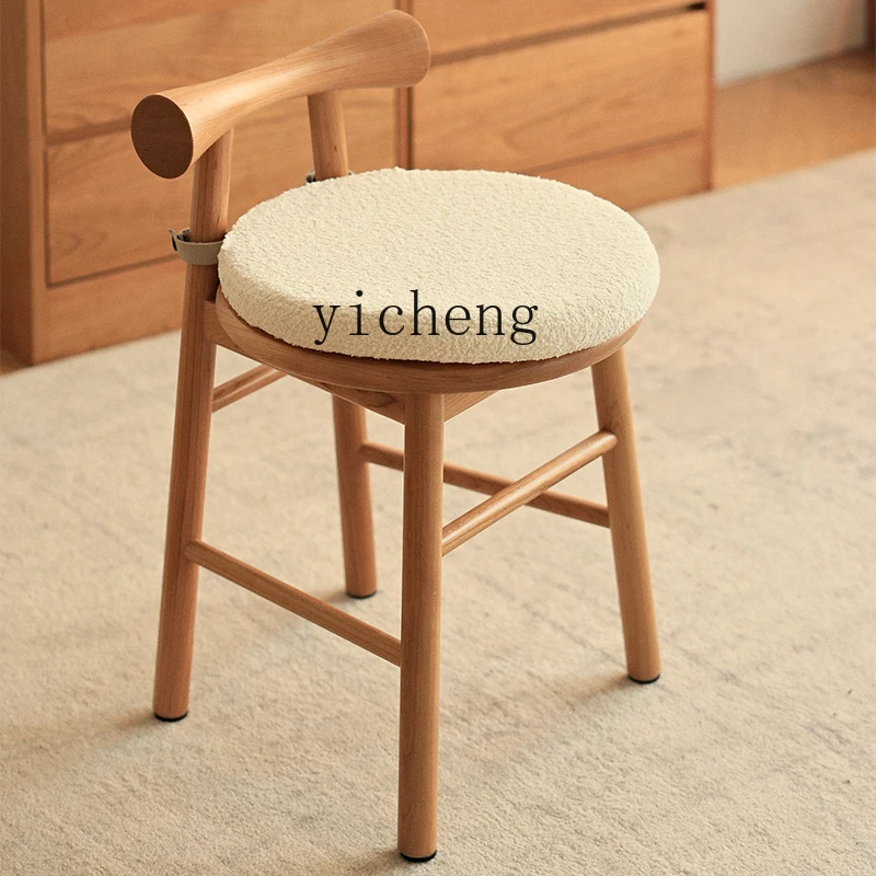 H3-27 solid wood dressing stool cherry wood makeup stool household with backrest soft bag round stool chair