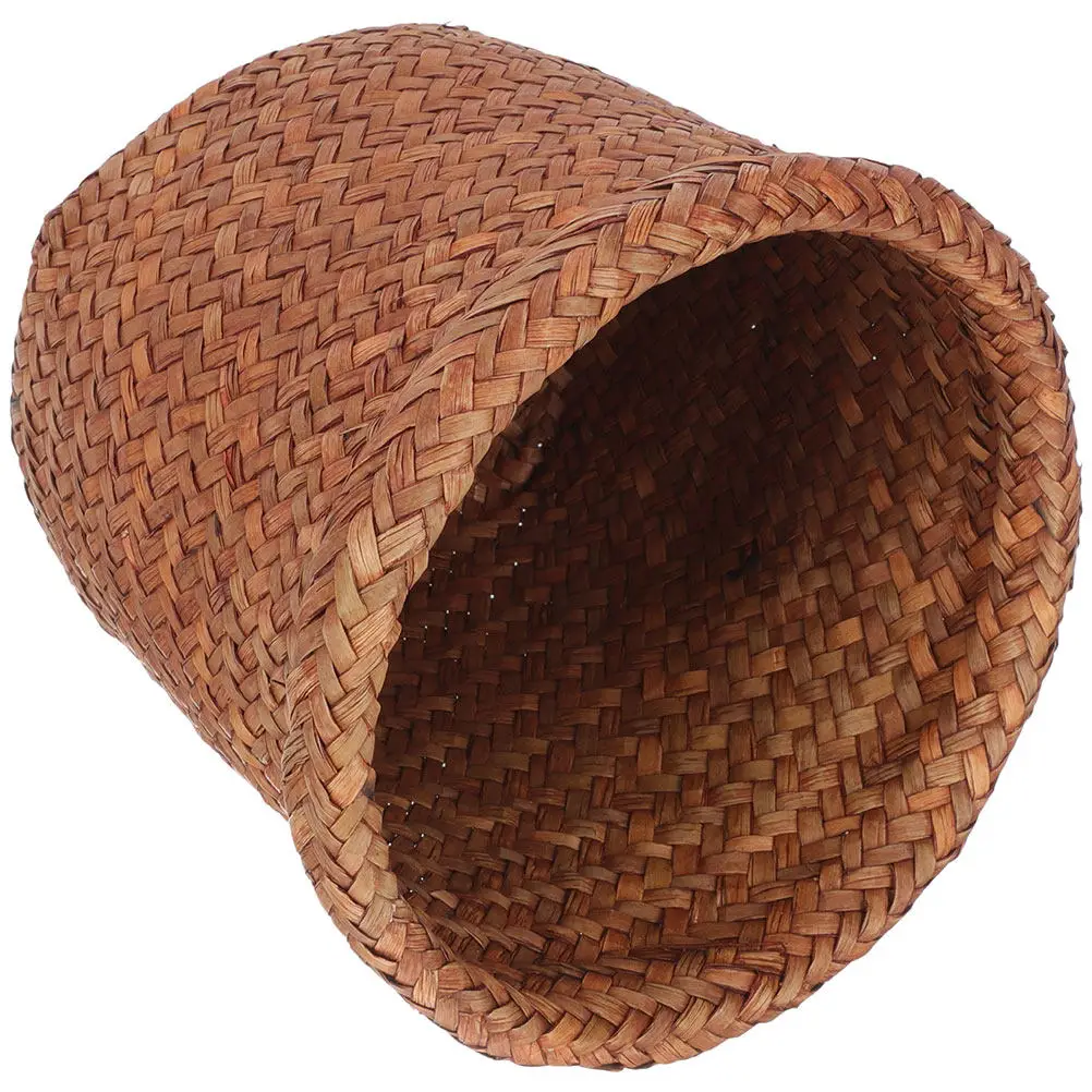 Natural Sea Grass Woven Trash Friendly Indoor Waste Basket Multi Function Storage Bin Rustic Decorative Floor Trash
