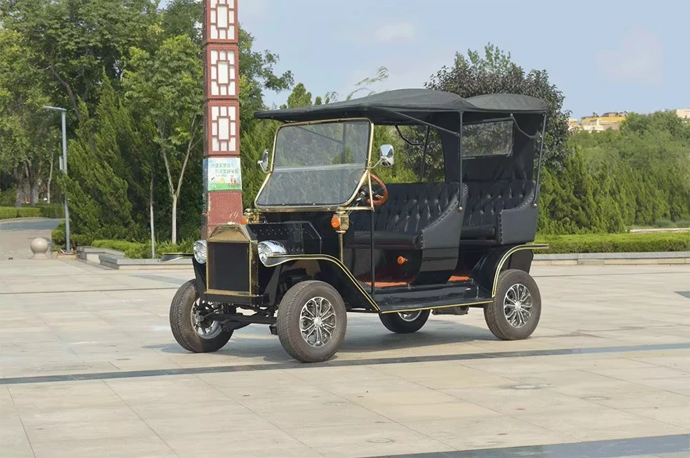High-quality vintage 4-wheel club electric sightseeing bus classic with spacious interior, 5-seat lithium battery resort shuttle