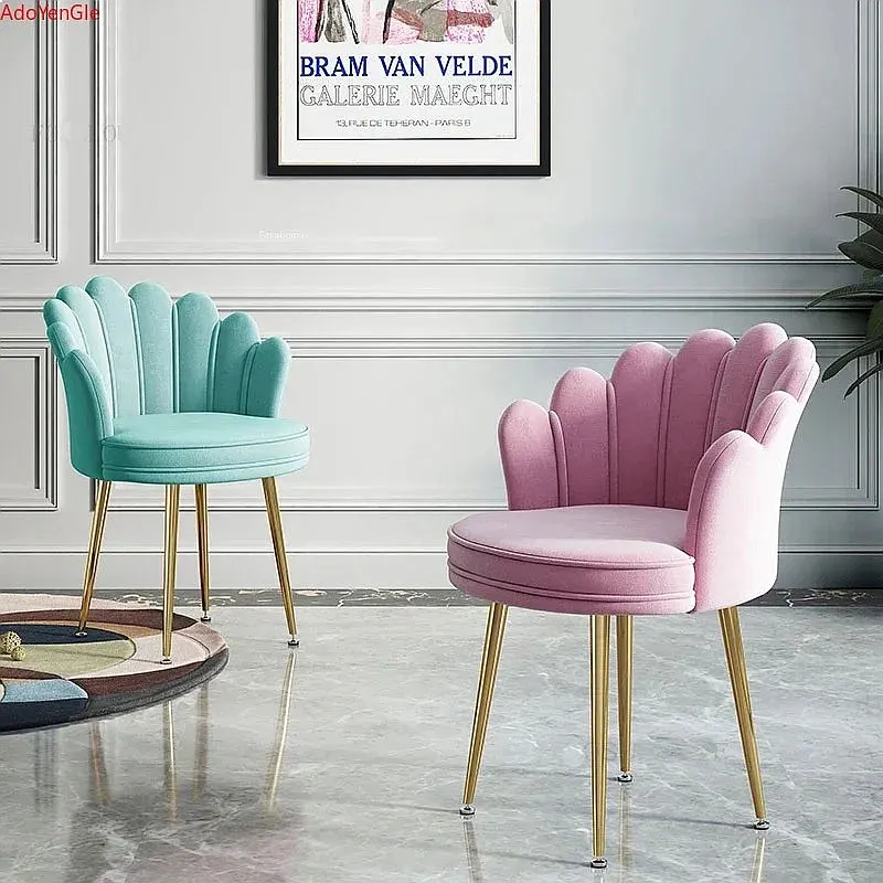 Nordic Fabric Backrest Office Negotiation Dining Chair Titanium Gold Stool