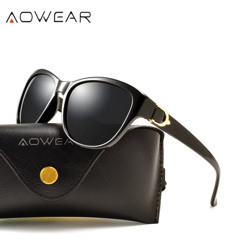 AOWEAR Markendesigner Vintage Polarisierte Sonnenbrille für Frauen Cat Eye Fashion Shades Sonnenbrille mit Etui – Detail 1
