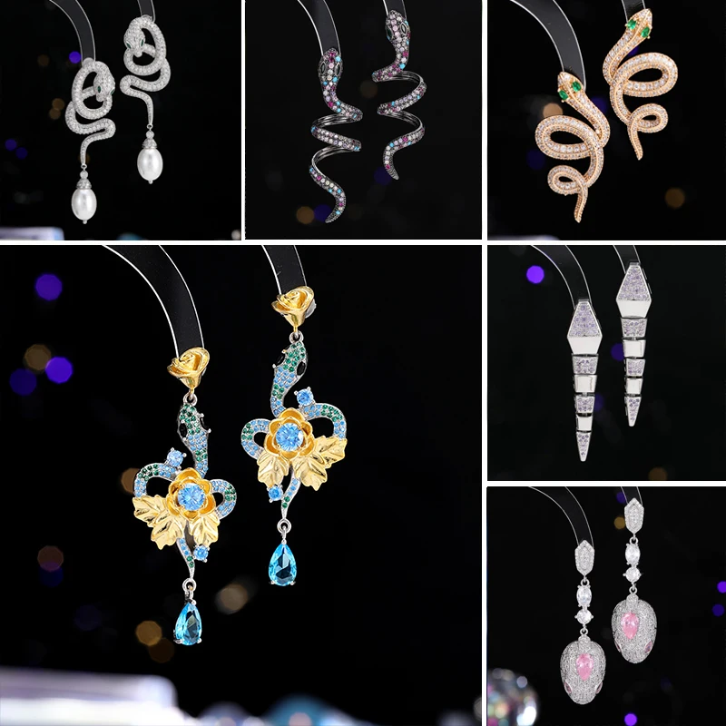 Delicate Zircon Snake Dangle Earrings for Women Elegant Temperament Fashionable Zirconia Animal Broche New Year Gift Earing 2025
