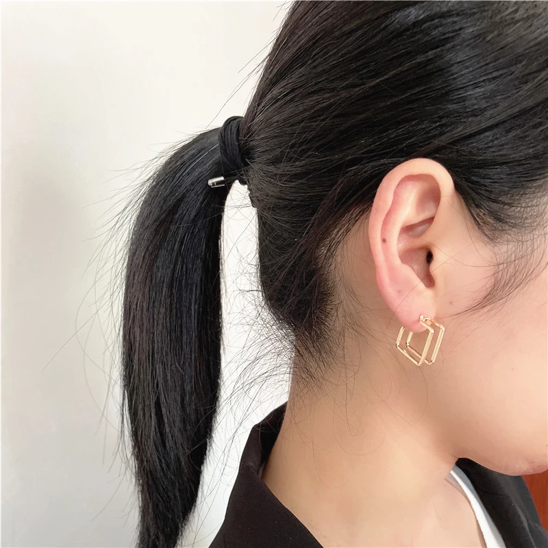 Hoop Earrings for Women Small Circle Gold Plating Square New Ear Studs Cute Trend Fashion Jewelry Wholesale Girl Ladies Earrings