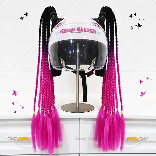 2 unids/par 24 ""nuevo casco de motocicleta trenzas coletas cola de caballo giro para mujeres hombres niños regalo motocicleta casco de montar trenzas