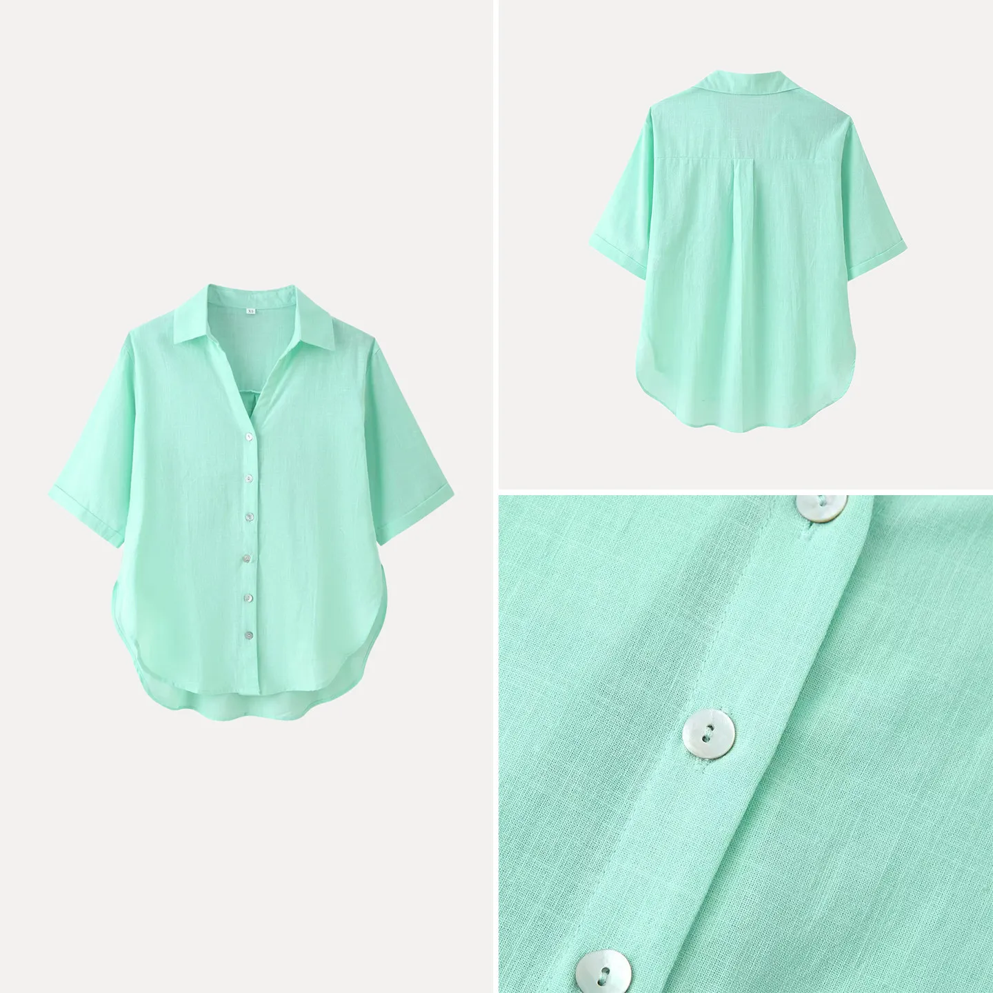 

Casual Loose Pure Color Shirt Women's Summer Fashion Daily Simple Personality Match ZADATA Brand A-Line Sleeve Short Sleeve