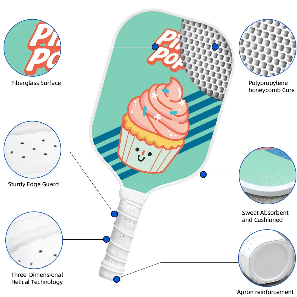 ポリプロピレンハニカムコアを備えたグラスファイバー製ピクルボールパドル、ワイドボディセットで強化されたコントロールとパワーを実現、ラケット2本付き