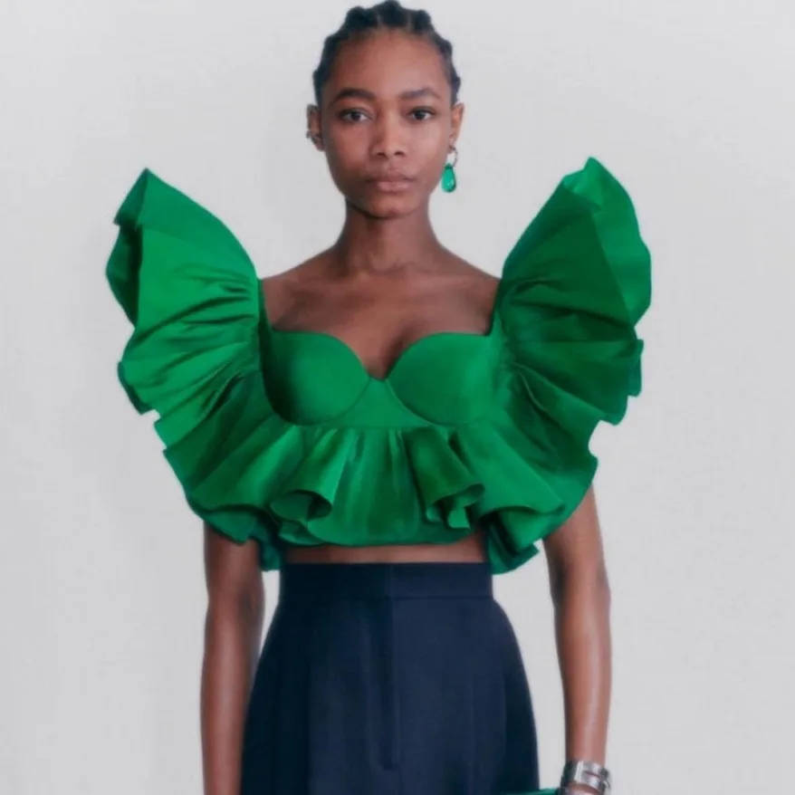 Ciemnozielone kobiety topy Casual Style vetement femme 2022 główna ulica Satin wzburzyć warstwowe wykonane na zamówienie haut femme élégant
