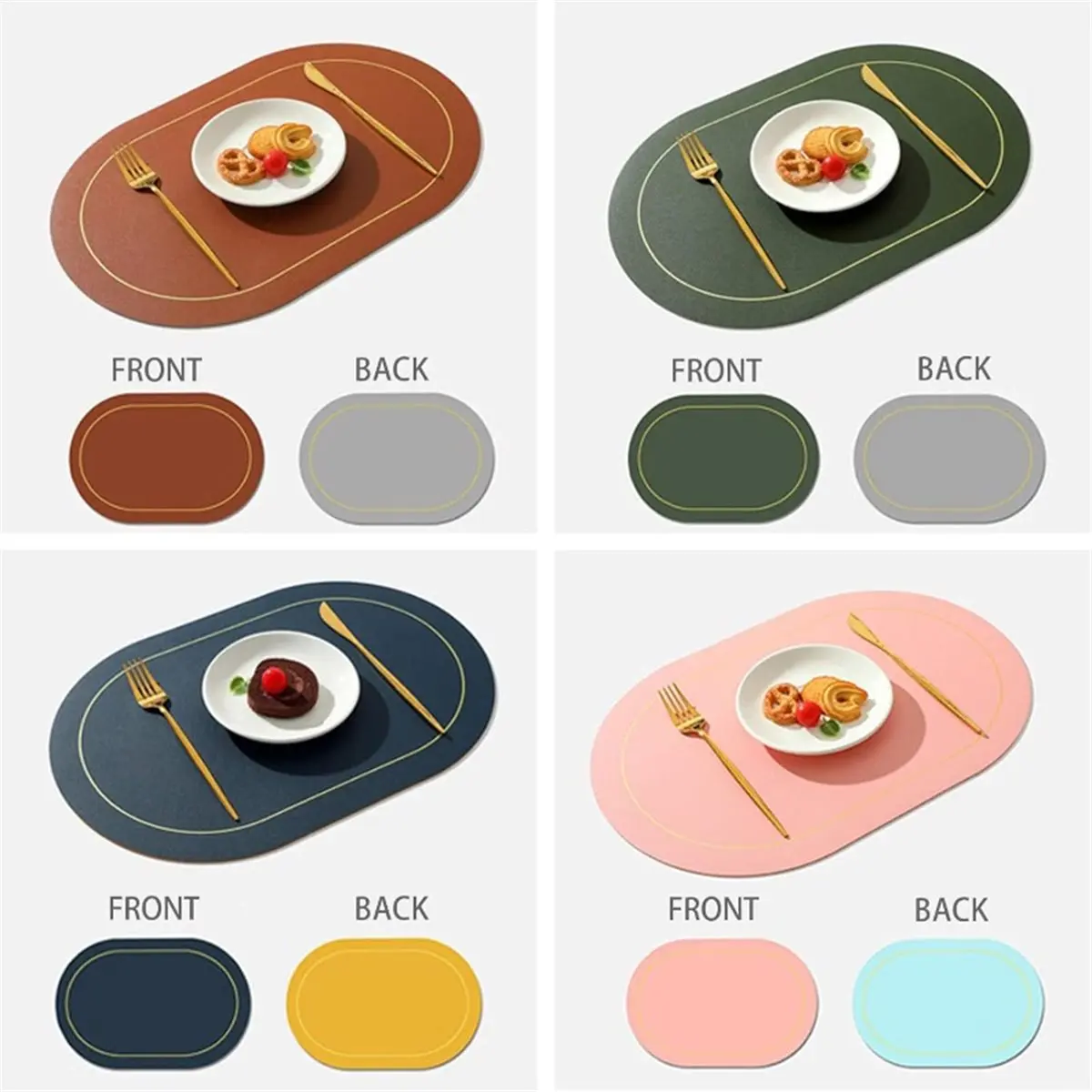 Table Leather Placemats Set of 1pcs,Washable for Dining,Heat-Resistant Non-Slip Insulation Waterproof Place Mats Blue