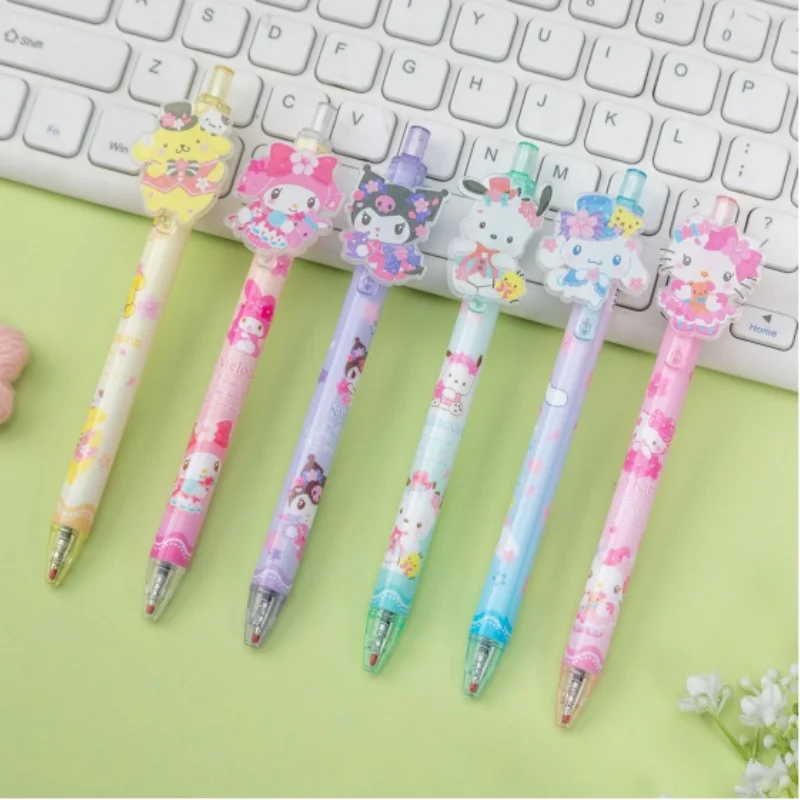 New Sanrio 12/24/48pcs Gel Pen Kawaii Student Stationery School Supplie 0.5 Black Cartoon Patch Press Pen Cute Press Office Gift