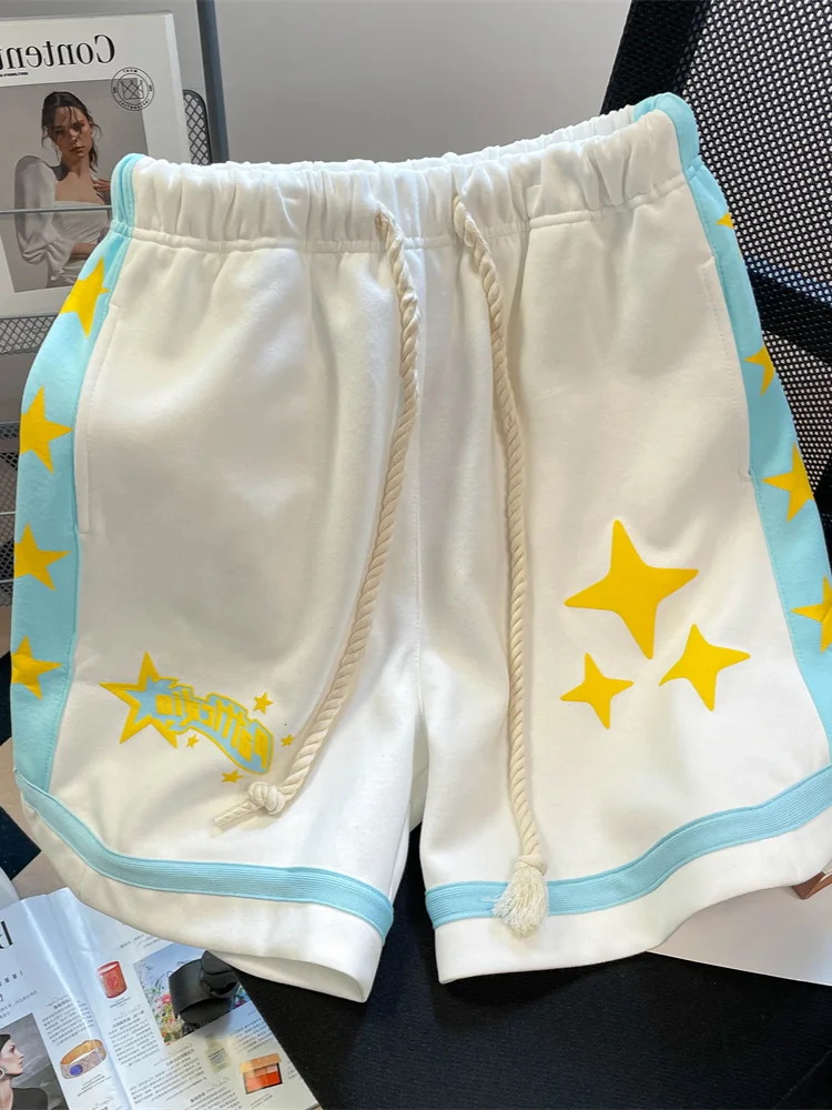 Chic Fashion Women High Street Contrast Color Stars Print Shorts 2026 Summer Casual Sporty Style Drawstring Cargo Pant Mujer
