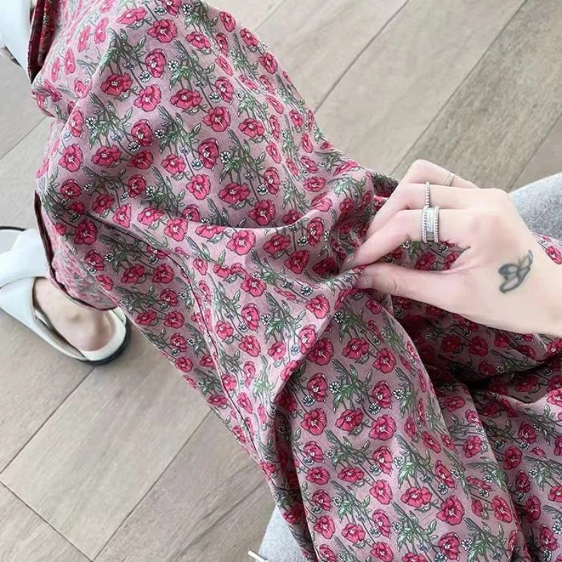 New Arrival 2026 Summer Floral Wide Leg Pants High Waist Vintage Beach Trousers Women Loose Comfort Pants