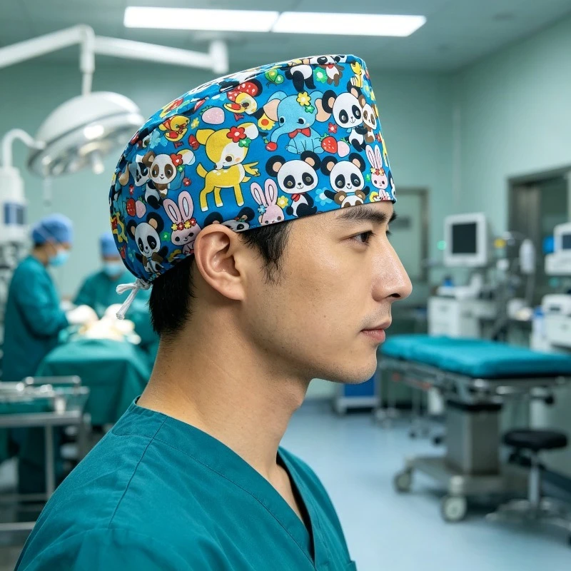 Cotton Breathable Printed Cartoon Surgical Cap, Unisex Doctor and Nurse Cap, Dust-proof Head Design for Operating Room