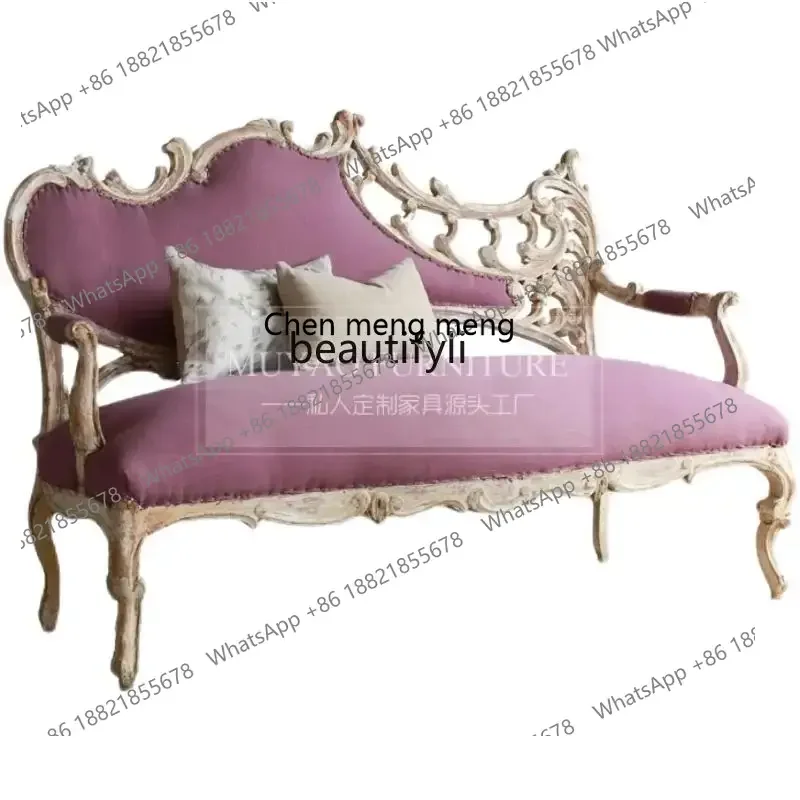

D178 French retro styling, European hollow carving, multi-person casual soft sofa Y