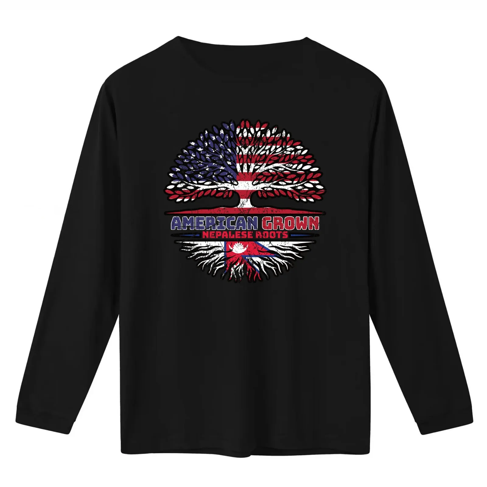 Nepalese Nepal US American USA United States Tree Roots Flag T-Shirt Summer Casual Cotton Tee Oversized Streetwear Tops