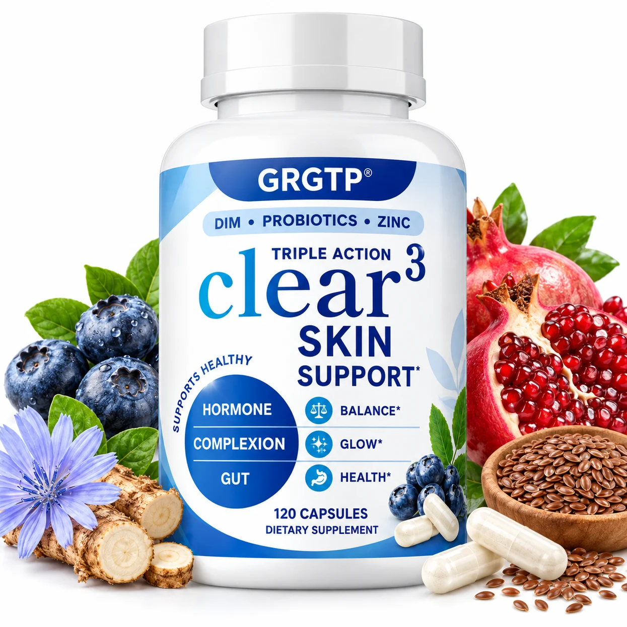 Clear Skin - Support Cellular Energy, Increase Elasticity, Hormone Balance, Glowing Skin, Mood Swings, Immune and Gut Health