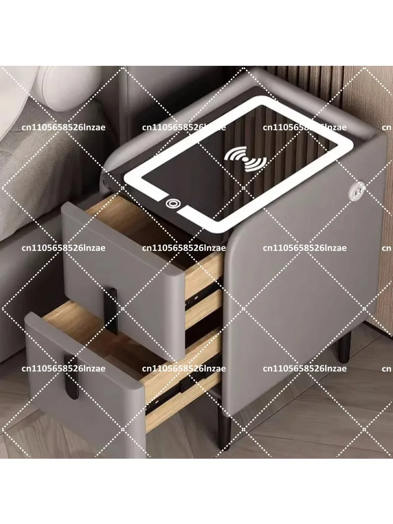 Nordic Style Smart Bedside Table with Wireless Charging, Solid Wood 2 Drawers Nightstand, U-C Side Cabinet 25cm