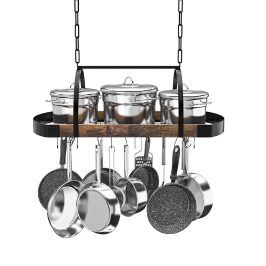 

Hanging Pot Rack, 32-Inch Ceiling Pot Rack for Kitchen, Space-Saving Pot Hanger with 16 Detachable S Hooks, Sturdy Metal Frame,