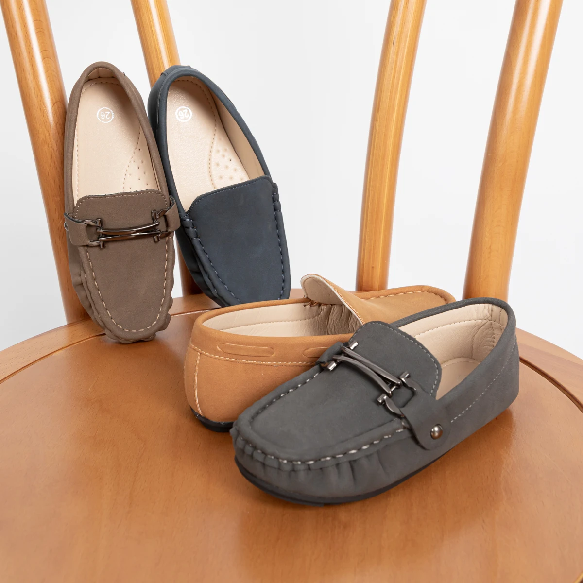 Boys Slip-On Suede Loafers Toddler Little Kid Metal Buckle Casual Dress Shoes
